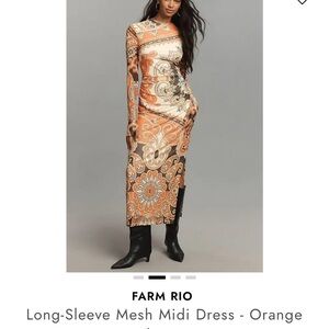 FARM Rio Vibrant Long-Sleeve Dress - Orange and Cream